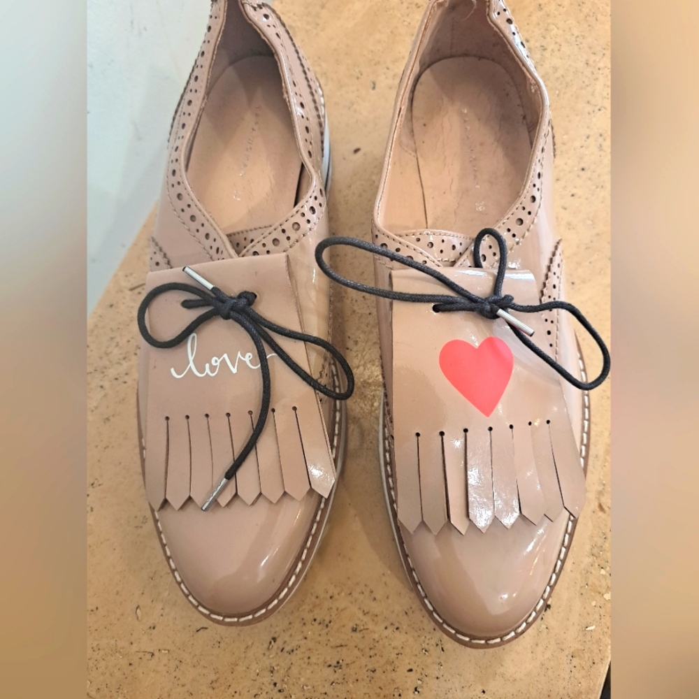 Zara Ladies Nude Heart and Love Loafers - size 9